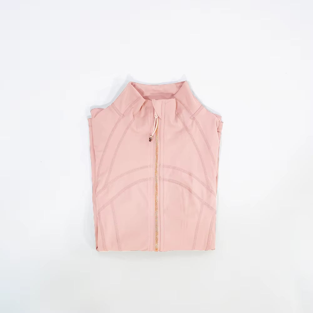 New Gold Zipper Slimming Jacket Yoga Stand up Collar Jacket Slim Fit Quick Drying Sports Thin Design Twilight Rose Gold Summer